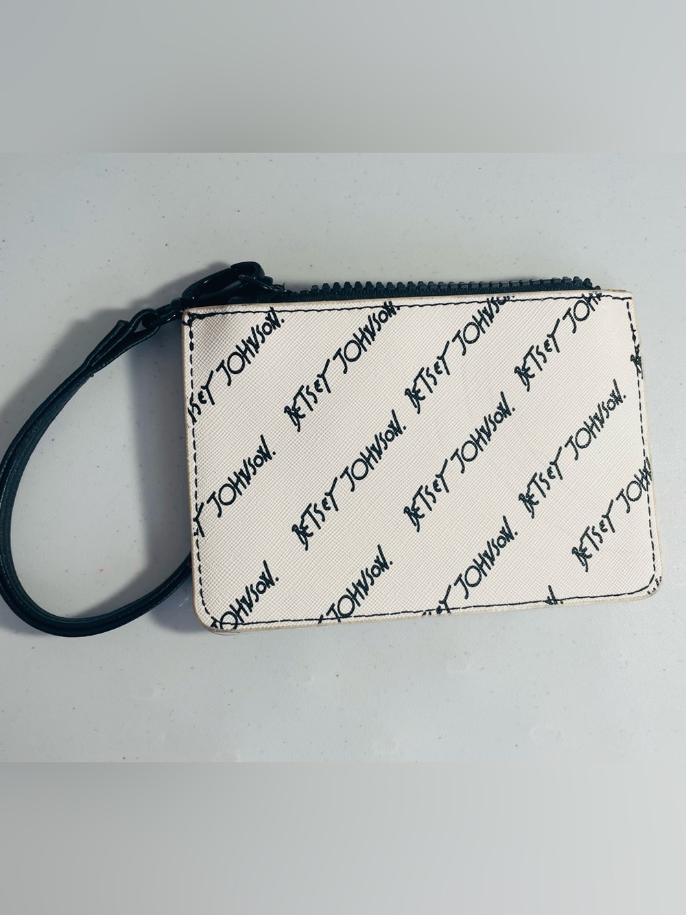 Betsey Johnson White and Black Signature Print Wristlet